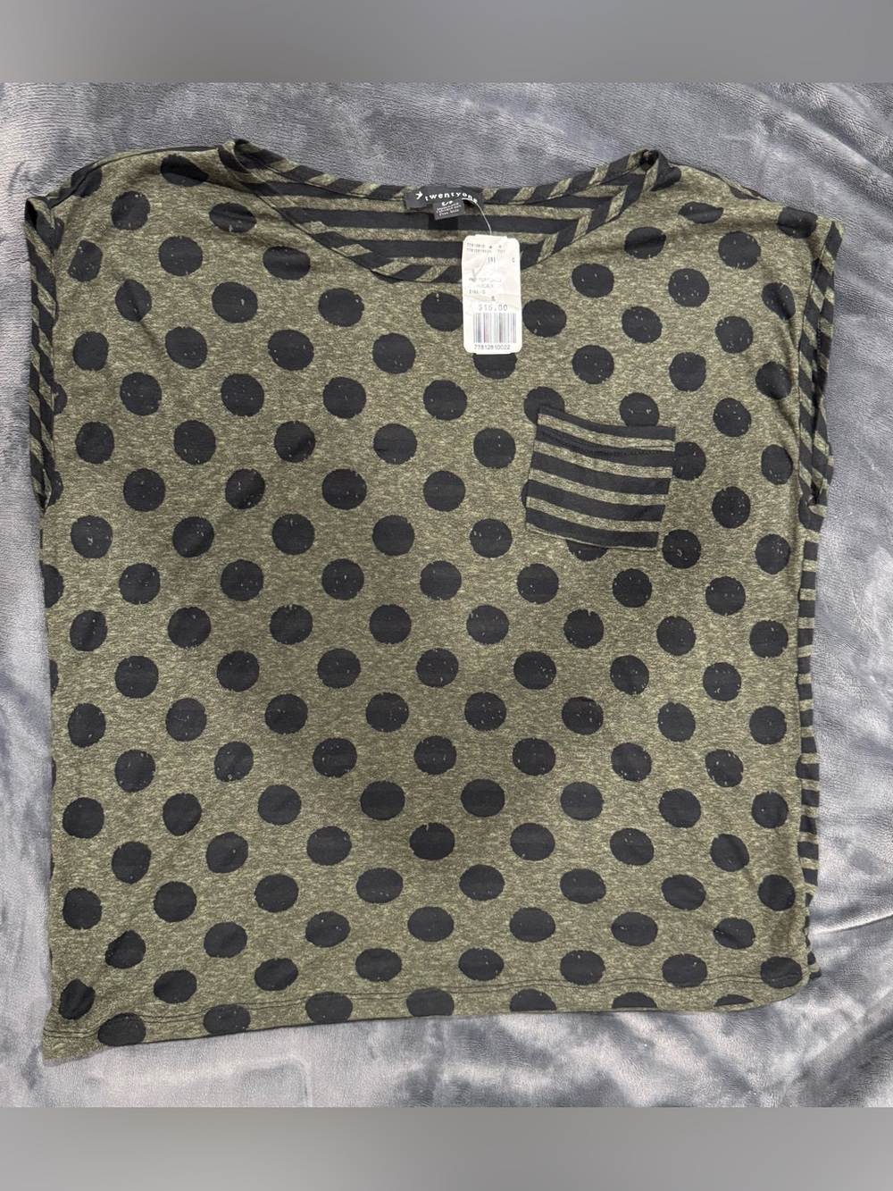 Forever 21 Boxy Olive Green Polka Dot Tee with Black Accents